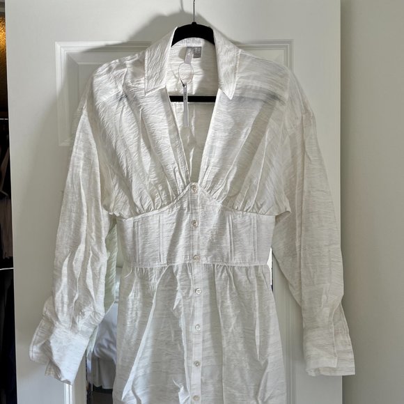 NWT.ASOS White Mini Shirt Dress with Corset Waist - Picture 6 of 9